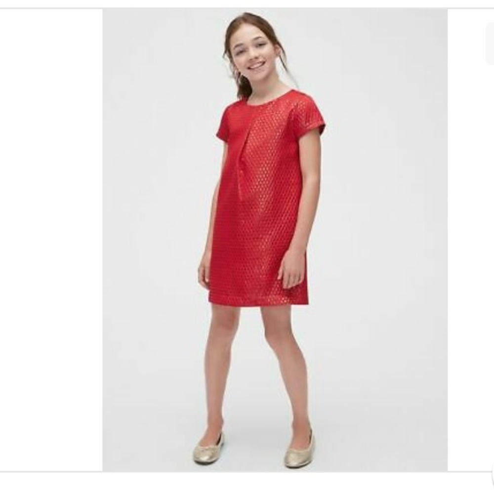 Gap Kids Red Metallic Pleated Jacquard Dot Party Dress XL